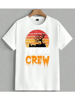 Orew Halloween Baski Agac Unisex Oversize Tişört Beyaz