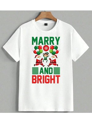 Merry And Bright Noel Parti Unisex Oversize Tişört Beyaz