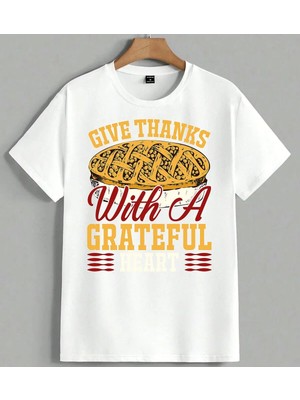 Give Thanks Ekmek Tasarim Unisex Oversize Tişört Beyaz