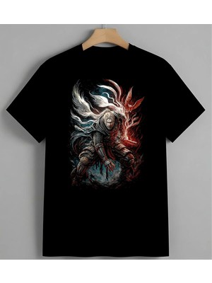 Ejder Kiz Renkli Sanat Fantezi Syh Unisex Oversize Tişört Siyah