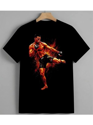 Dovuscu Ates Mma Sporcu Kizil Syh Unisex Erkek Kadın Oversize Tişört Siyah