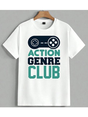 Action Genre Oyun Kulub Unisex Oversize Tişört Beyaz