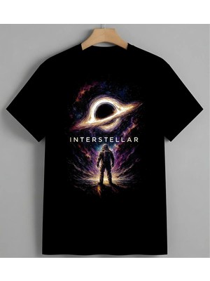 Interstellar Kara Delik Uzay Syh Unisex Erkek Kadın Oversize Tişört Siyah