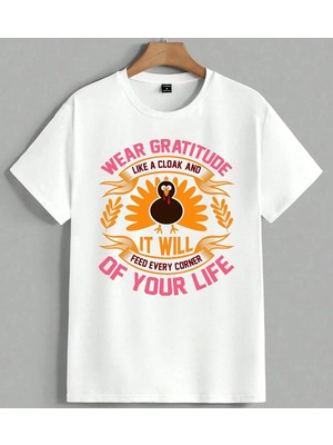 Wear Gratitude Hindi Kusu Sade Unisex Oversize Tişört Beyaz