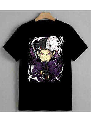 Anime Karakter Mor Enerji 4 Baskılı Unisex Erkek Kadın Oversize Tişört Siyah
