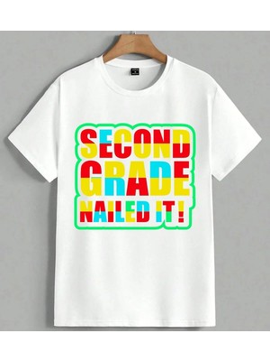 Second Grade Nailed It Renkli Unisex Oversize Tişört Beyaz