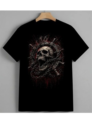 Kuru Kafa Kabus Art Drip Stil Unisex Erkek Kadın Oversize Tişört Siyah
