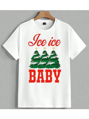 Ice Ice Baby Noel Agaci Unisex Oversize Tişört Beyaz