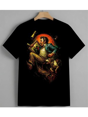 Sanatci Karikaturu Ressam Baskılı Unisex Erkek Kadın Oversize Tişört Siyah