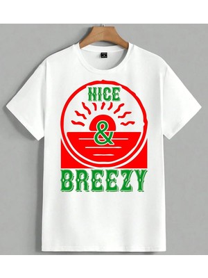 Nice Breeze Gunus Logo Kirmizi Unisex Oversize Tişört Beyaz