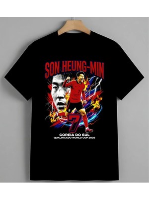 Son Heung Min Futbolcu Poster Baskılı Unisex Erkek Kadın Oversize Tişört Siyah