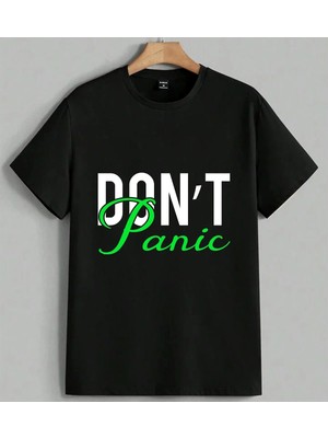 Panic Yesil Yazi Logo Baskılı Unisex Erkek Kadın Oversize Tişört Siyah