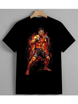 Bokscu Enerji Kizil Ates Syh Unisex Erkek Kadın Oversize Tişört Siyah