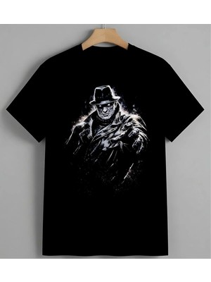 Kovboy Sanat Sketch Portre Unisex Erkek Kadın Oversize Tişört Siyah