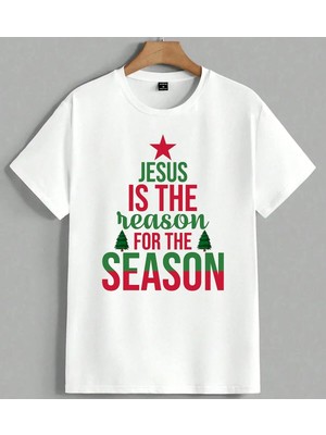 Jesus Noel Din Mesaj Kirmizi Unisex Oversize Tişört Beyaz