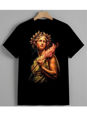 Ates Tanrisi Mitoloji Sanat Syh Unisex Erkek Kadın Oversize Tişört Siyah