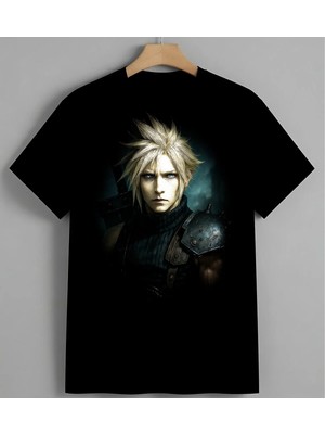 Sari Sacli Erkek Anime Baskılı Unisex Erkek Kadın Oversize Tişört Siyah