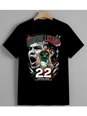 Hirving Lozano Futbol Posteri Syh Unisex Erkek Kadın Oversize Tişört Siyah