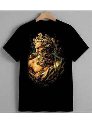 Poseidon Mitoloji Sanat Unisex Erkek Kadın Oversize Tişört Siyah
