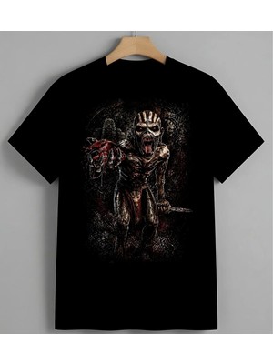 Zombie Iskelet Korku Sanat Olu Unisex Erkek Kadın Oversize Tişört Siyah