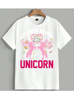Unicorn Pembe Kanatli Muzik Unisex Oversize Tişört Beyaz