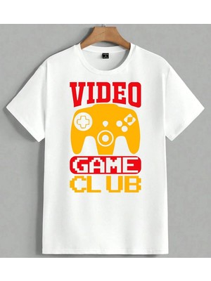 Video Game Oyun Kumandasi Sari Unisex Oversize Tişört Beyaz