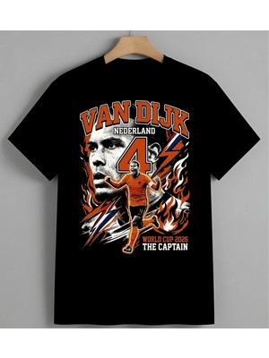 Van Dijk Hollanda Futbol World Unisex Erkek Kadın Oversize Tişört Siyah