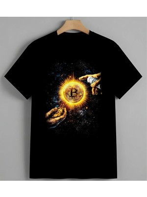 Bitcoin Para Kripto Syh Unisex Erkek Kadın Oversize Tişört Siyah