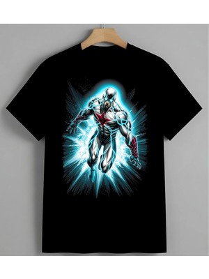 Mavi Enerji Robot Super Guc Unisex Erkek Kadın Oversize Tişört Siyah