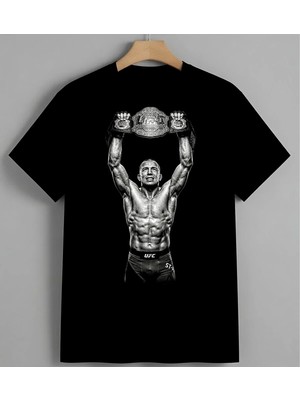Ufc Sampiyonu Boks Kemeri Unisex Erkek Kadın Oversize Tişört Siyah