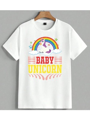 Baby Unicorn Gobek Cocuk Unisex Oversize Tişört Beyaz