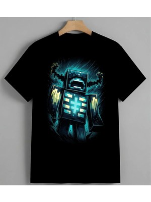 Piksel Robot Turkuaz Neon Unisex Erkek Kadın Oversize Tişört Siyah