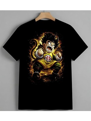 Goku Savas Turuncu Enerji Syh Unisex Erkek Kadın Oversize Tişört Siyah