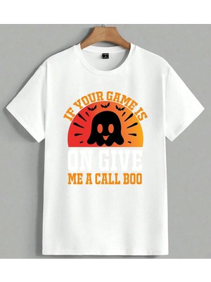 Halloween Partisi Hayalet Boo Unisex Oversize Tişört Beyaz