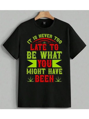 Ganja Yesil Late Ot Rasta Baskılı Unisex Erkek Kadın Oversize Tişört Siyah