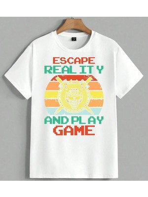 Escape Reality Oyun Kuru Kafa Unisex Oversize Tişört Beyaz