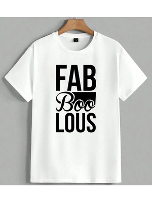 Fab Boo Lous Siyah Beyaz Unisex Oversize Tişört Beyaz