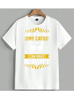 My Cats Sari Tasarim Can Make Unisex Oversize Tişört Beyaz
