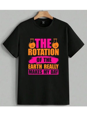 Rotation Yazi Laboratuvar Baskılı Unisex Erkek Kadın Oversize Tişört Siyah