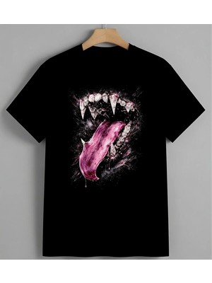 Pembe Firca Splash Sanat Unisex Erkek Kadın Oversize Tişört Siyah