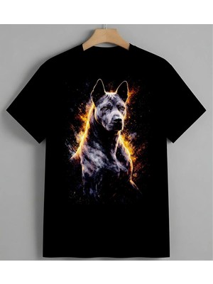 Kopek Ates Dinamik Sanat Boxer Unisex Erkek Kadın Oversize Tişört Siyah
