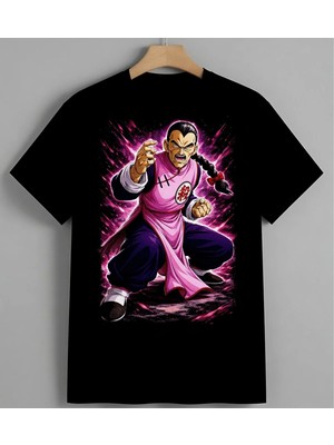 Manga Savasci Pembe Enerji Unisex Erkek Kadın Oversize Tişört Siyah