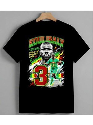 Koulibaly Senegal World Cup Unisex Erkek Kadın Oversize Tişört Siyah