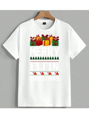 Noel Hediye Sirin Ilustrasyon Unisex Oversize Tişört Beyaz