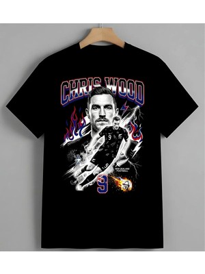 Chris Wood Futbolcu Portre Syh Unisex Erkek Kadın Oversize Tişört Siyah