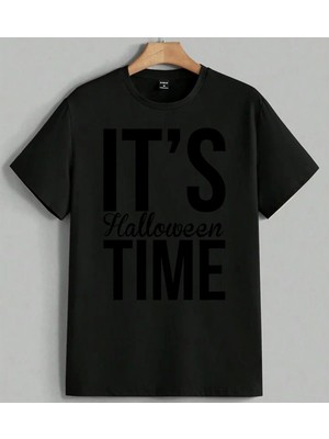 It Is Halloween Halloween Time Baskılı Unisex Erkek Kadın Oversize Tişört Siyah