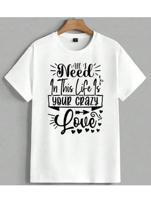 Ask Ilham Motivasyon Yazisi Unisex Oversize Tişört Beyaz
