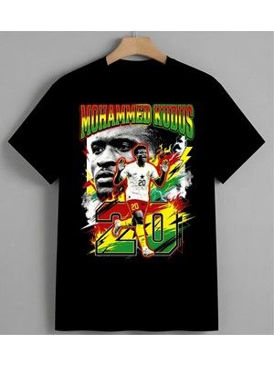 Mohammed Kudhus Futbol Unisex Erkek Kadın Oversize Tişört Siyah