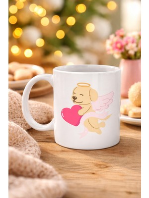 Ny Joy Melek Golden Retriever Köpek Tasarımlı Porselen Kupa Model 55 – Kalpli, Sevgiliye Özel, Seviml