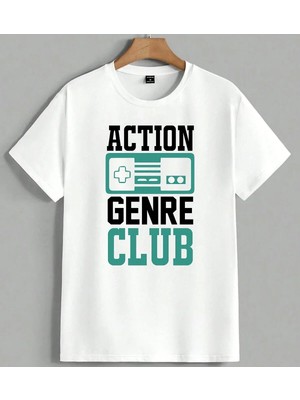 Action Genre Oyun Kumandasi Unisex Oversize Tişört Beyaz